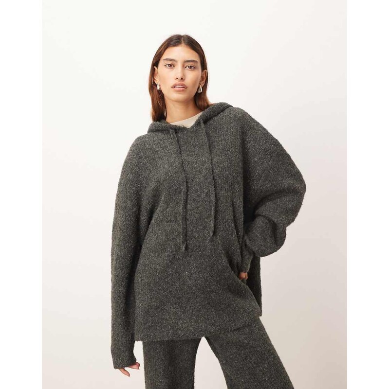 ARRANGE boucle hoodie co-ord in charcoal-Grey