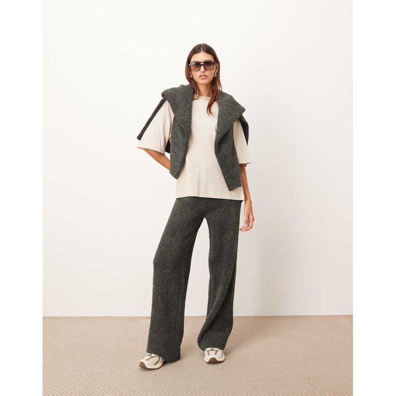 ARRANGE boucle knit straight leg trouser co-ord in charcoal-Grey 114342950