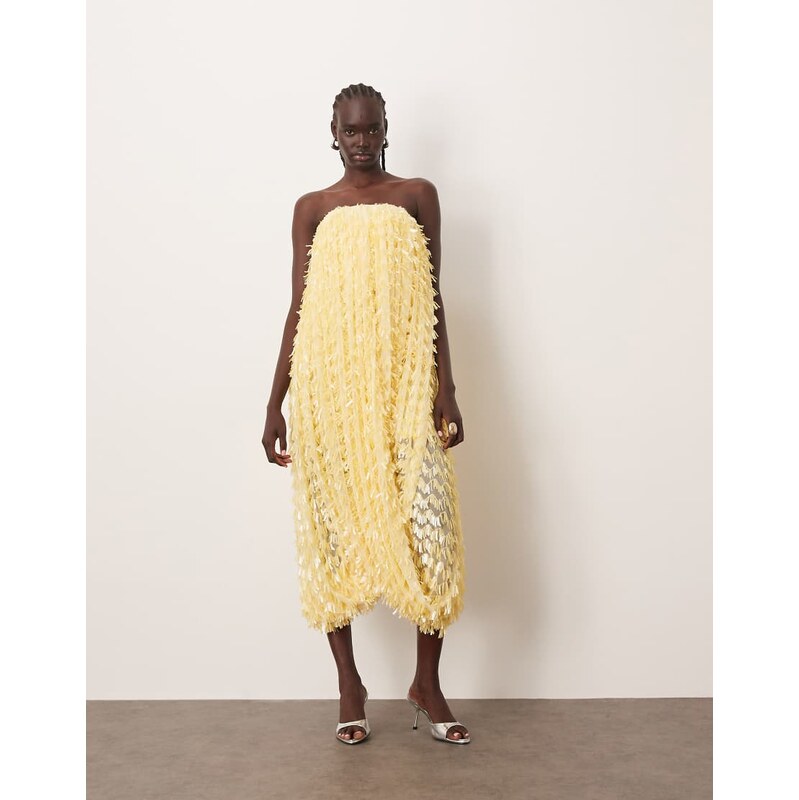 ARRANGE twisted drape bandeau midi dress in sequin fringe in 109020448