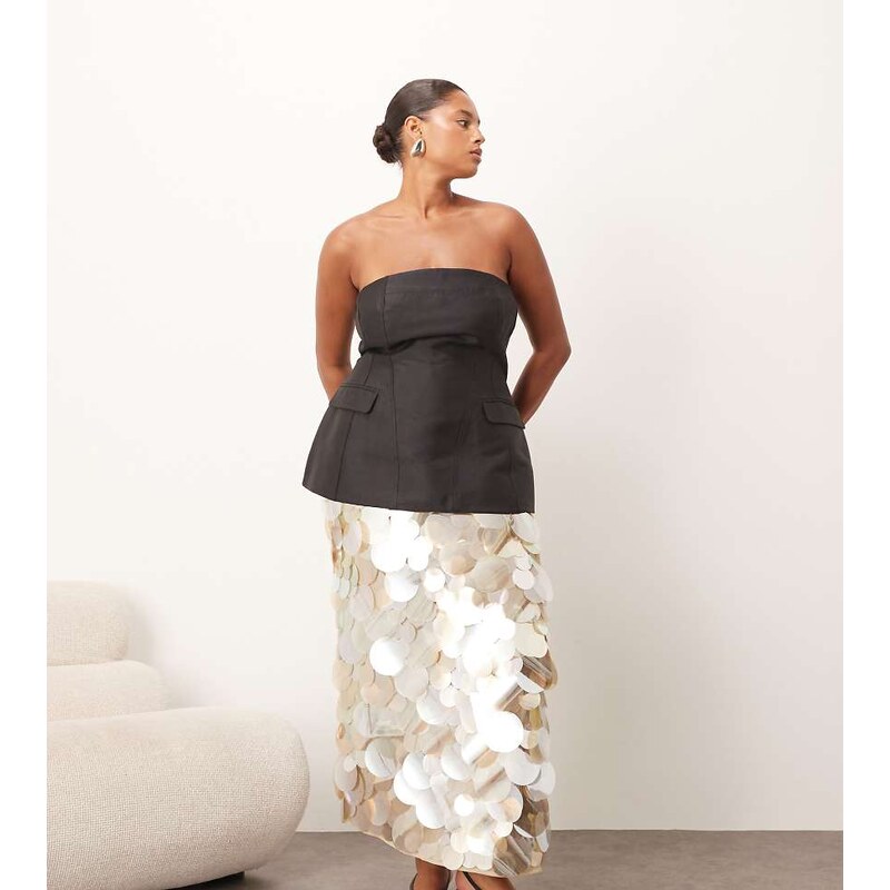 ARRANGE Curve mirror paillette column maxi skirt in silver 110976634