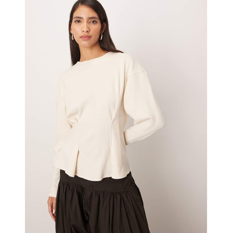 ARRANGE textured top with gathered waist in cream-White 109020462