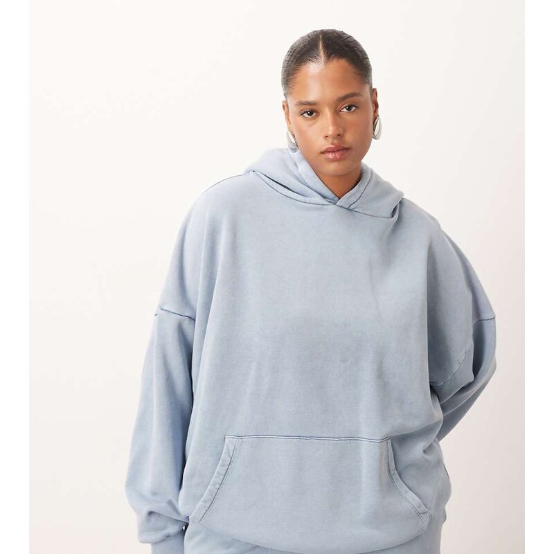 ARRANGE Curve premium acid wash hoodie in soft blue 109020463