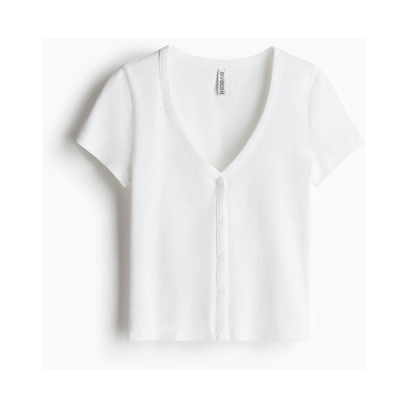 H&M - Žebrované propínací tričko - bílá 108133279
