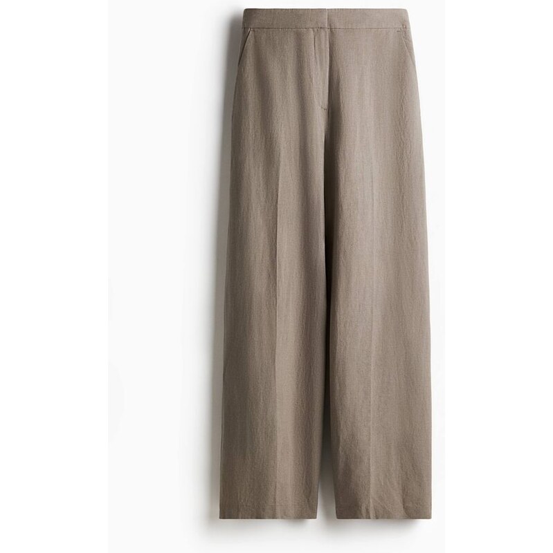 H&M - Široké kalhoty z lněné směsi - hnědá 108133601