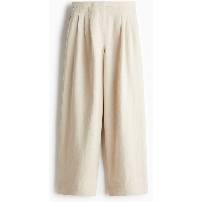 H&M - Široké kalhoty z lněné směsi - béžová 108135703