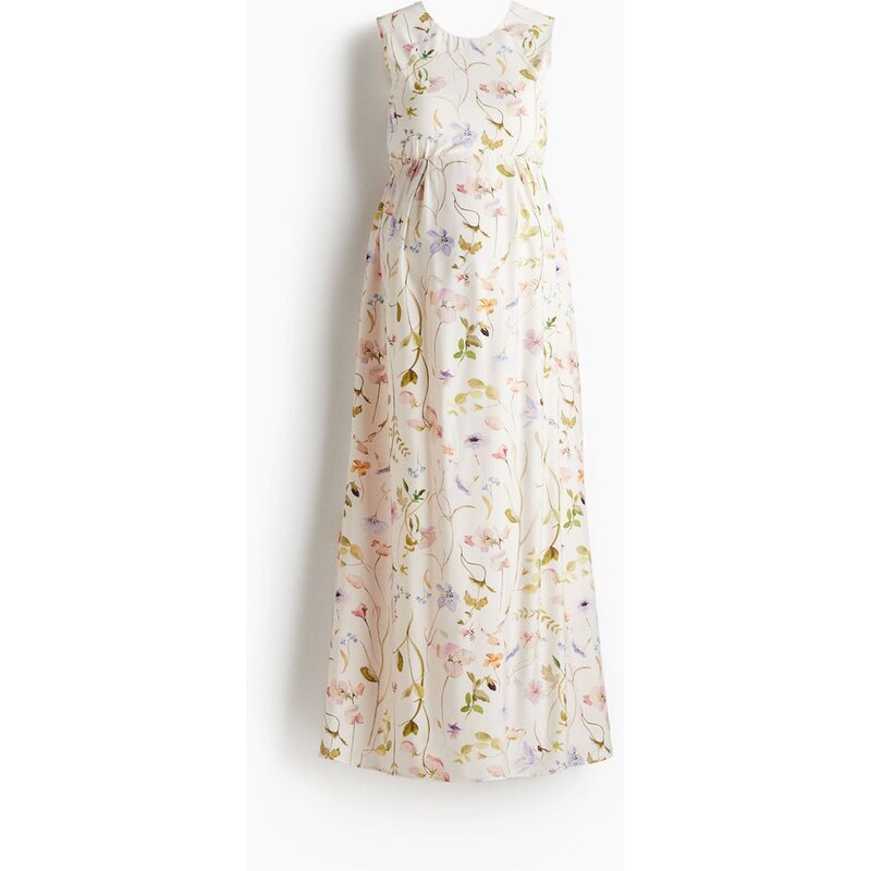 H&M - MAMA Dlouhé šatys mašlí na zádech - Krémová/Květiny
