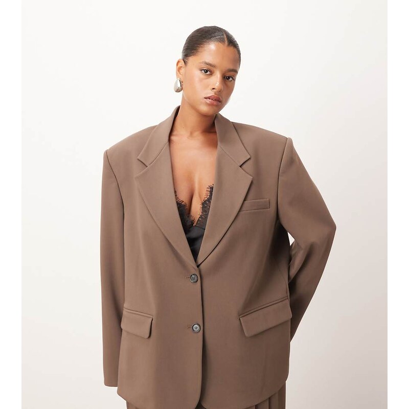 ARRANGE Curve oversized single breasted blazer co-ord in chocolate 109597020