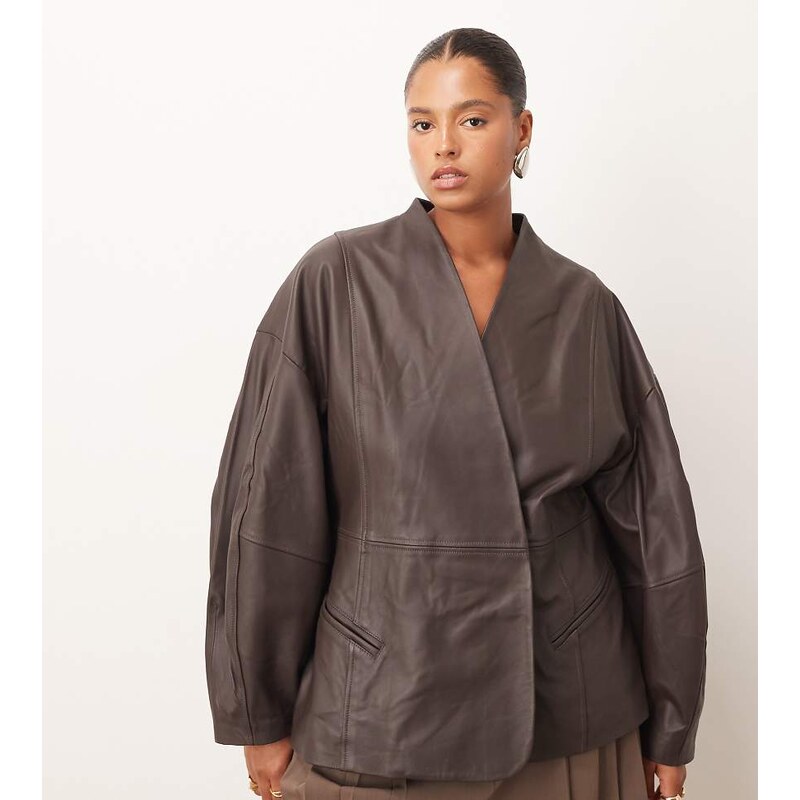 ARRANGE Curve soft leather jacket with cinched waist and ovoid sleeve 112214379
