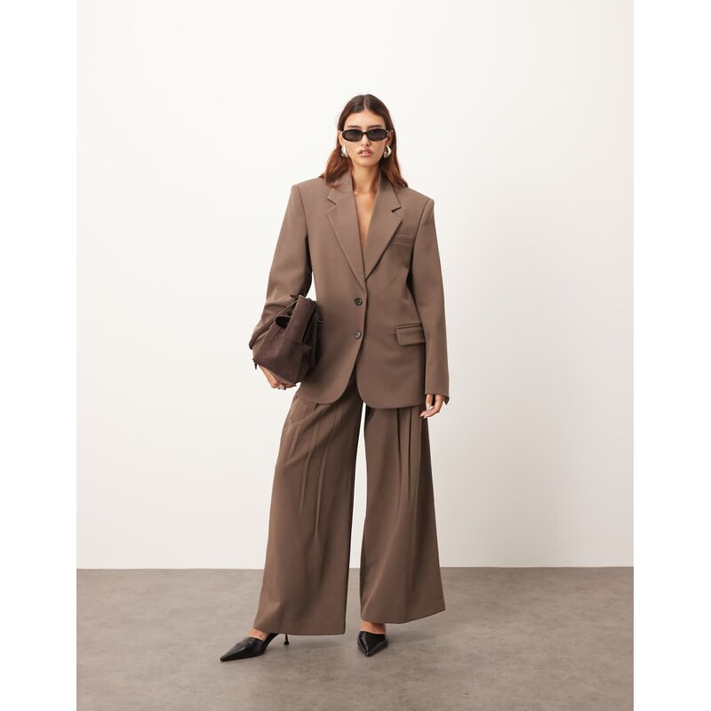 ARRANGE wool pleated wide leg trouser co-ord in chocolate-Brown 115513541