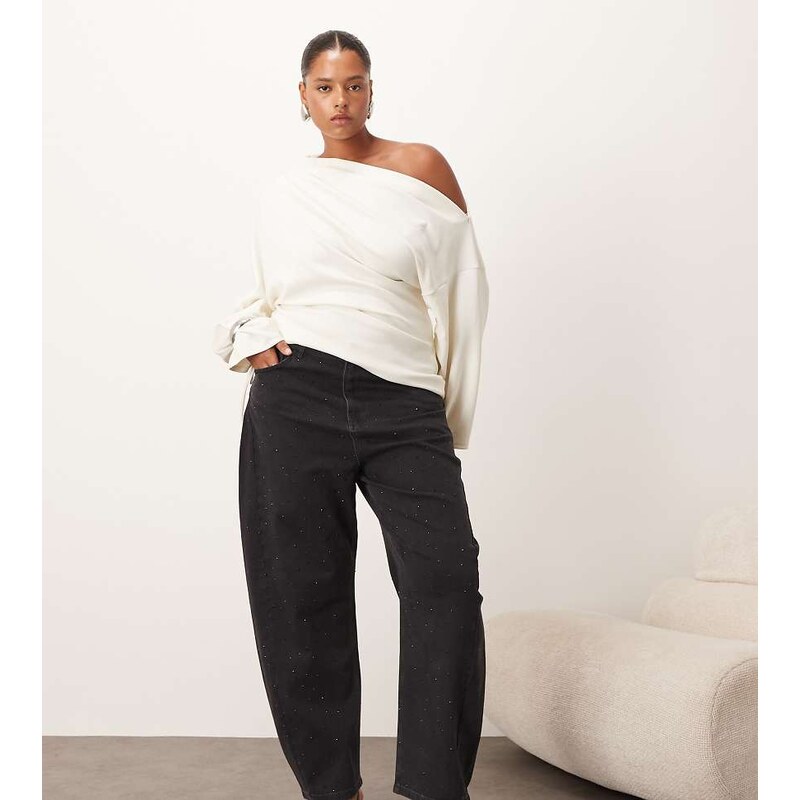 ARRANGE Curve Eden barrel leg high waist hotfix jean in black 109025428