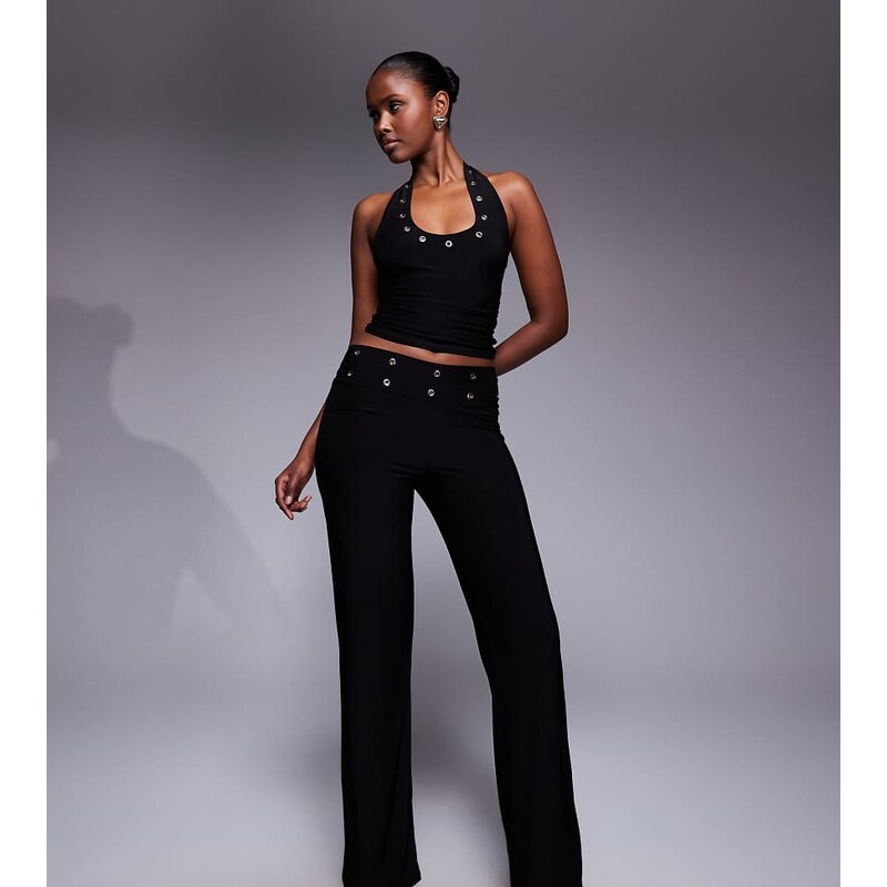Kaiia exclusive premium soft touch eyelet detail waistband wide