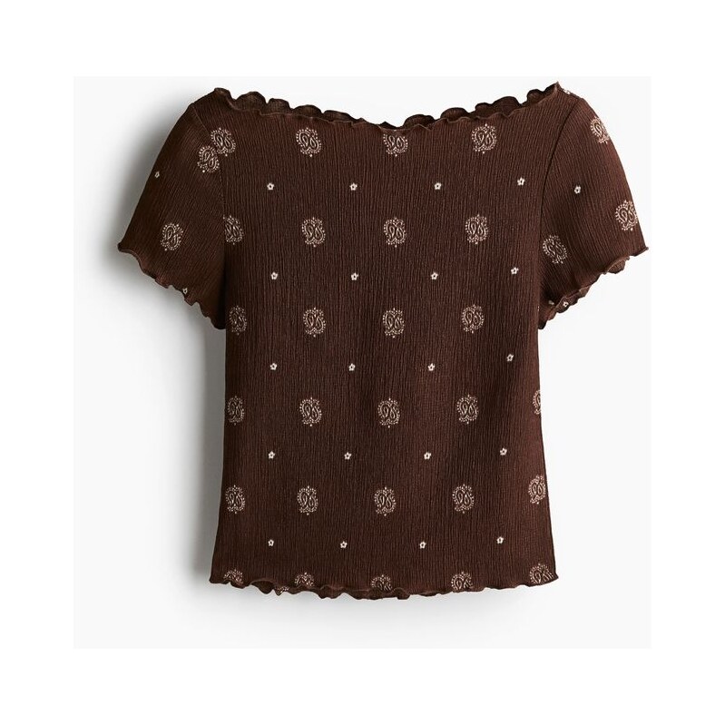 H&M - Mačkaný tops overlockem - Tmavě Hnědá/Vzor