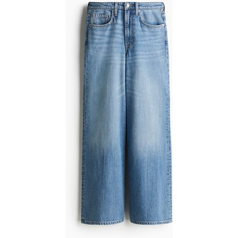 H&M - Feather Soft Super Wide Ultra High Jeans - Světlý Denim