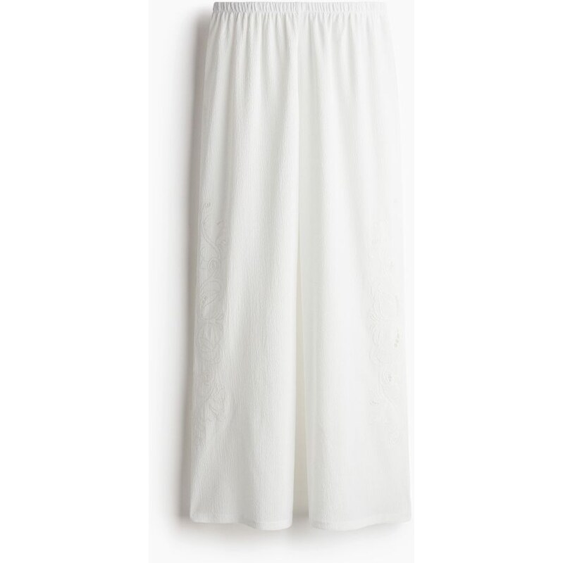 H&M - Široké kalhotys madeirou - Krémová
