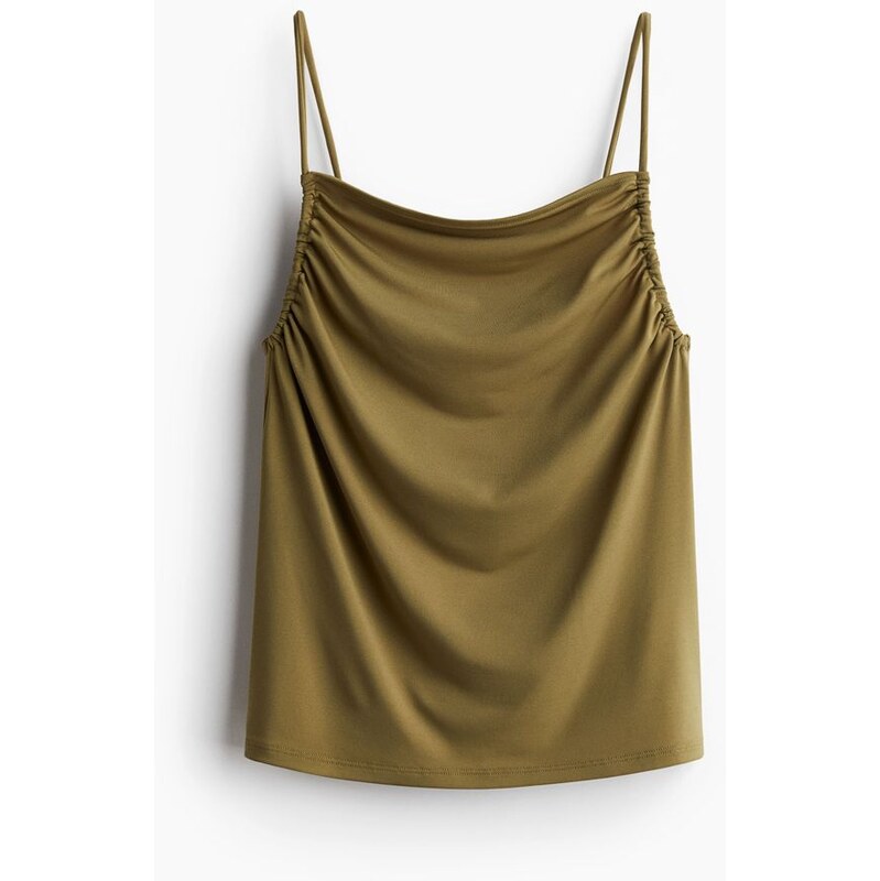 H&M - Řasený top na ramínka - Zlatě Olivová