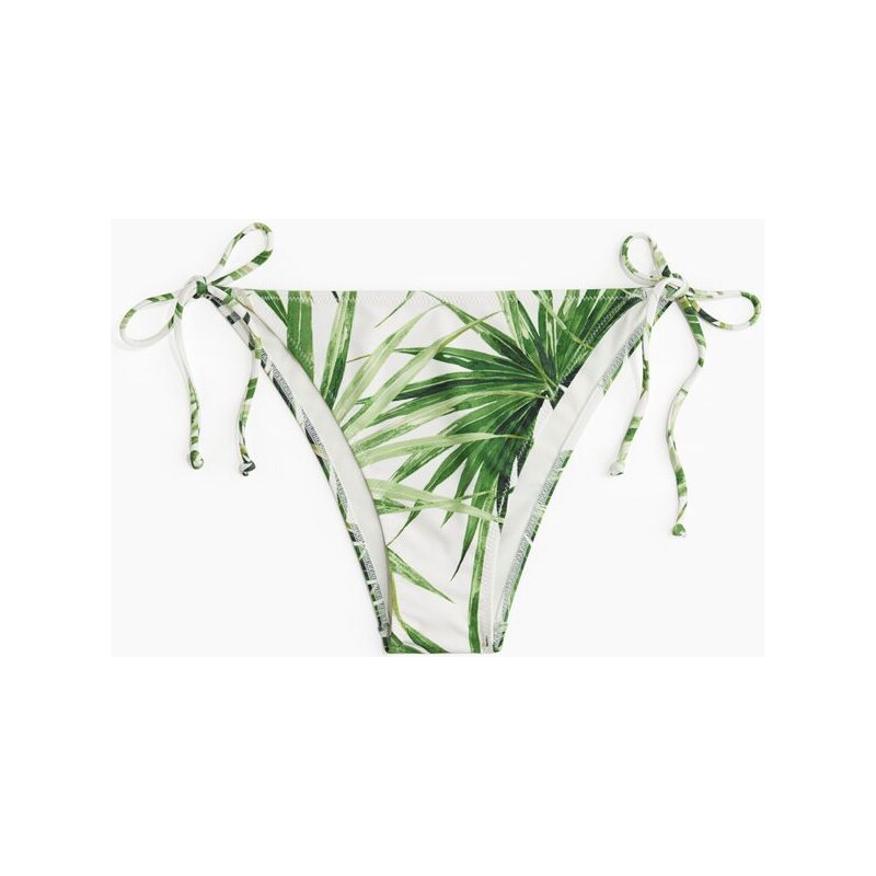 H&M - Zavazovací bikinové kalhotky tanga - Bílá/Zelený Vzor
