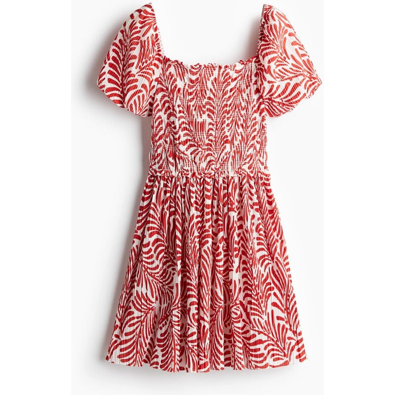 H&M - Mačkané šatys žabkováním na živůtku - Bílá/Červený Vzor