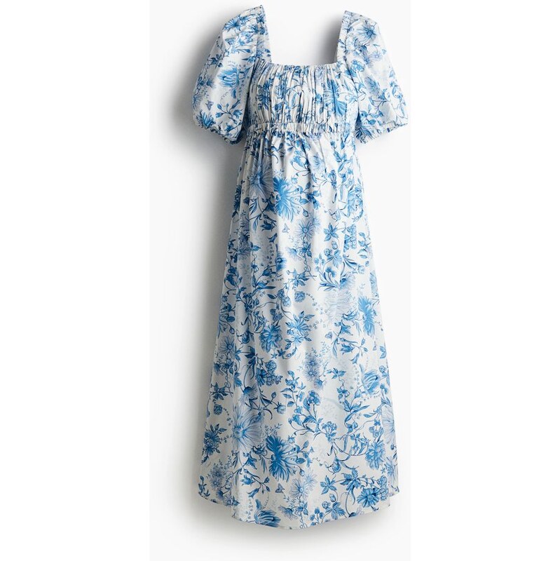 H&M - MAMA Popelínové šaty z bavlněné směsi - Bílá/Modré Květy