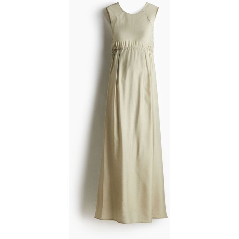 H&M - MAMA Dlouhé šatys mašlí na zádech - Světle Zelená Khaki