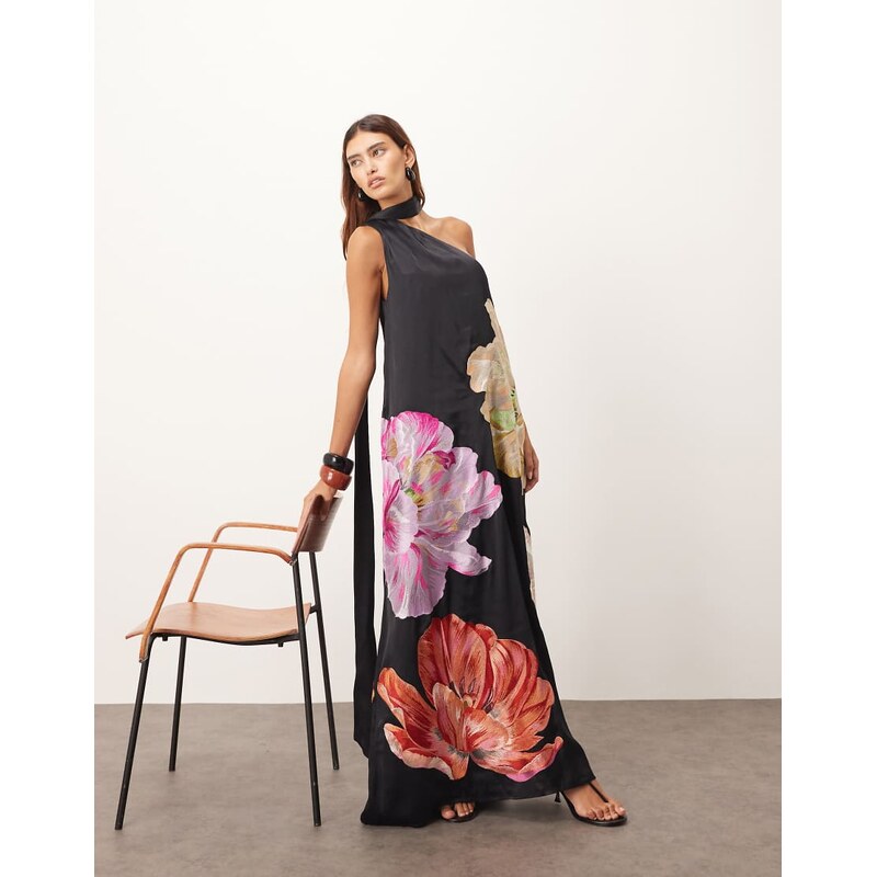 ARRANGE supersize floral embroidered scarf neck one shoulder