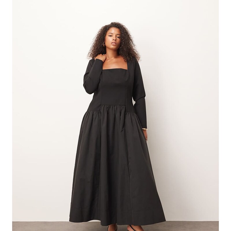 ARRANGE Curve hybrid square neck maxi dress with full skirt in black 115746215