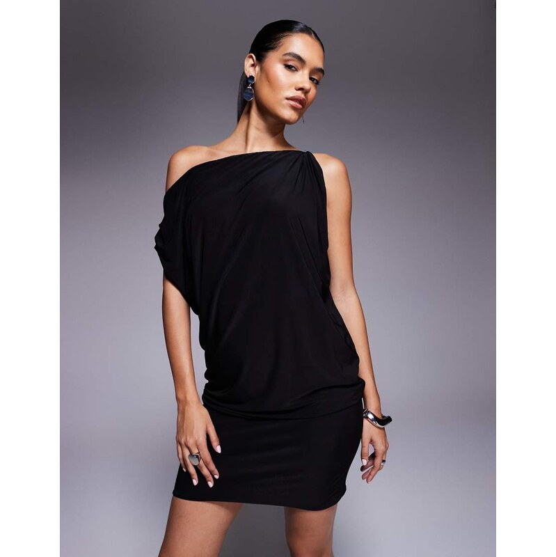 Fashionkilla exclusive off shoulder drape mini dress in black