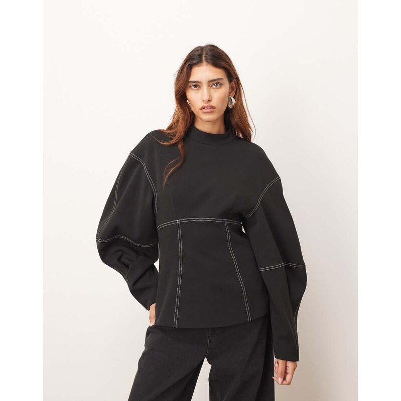 ARRANGE sculpted top with contrast stitch in black 111053412