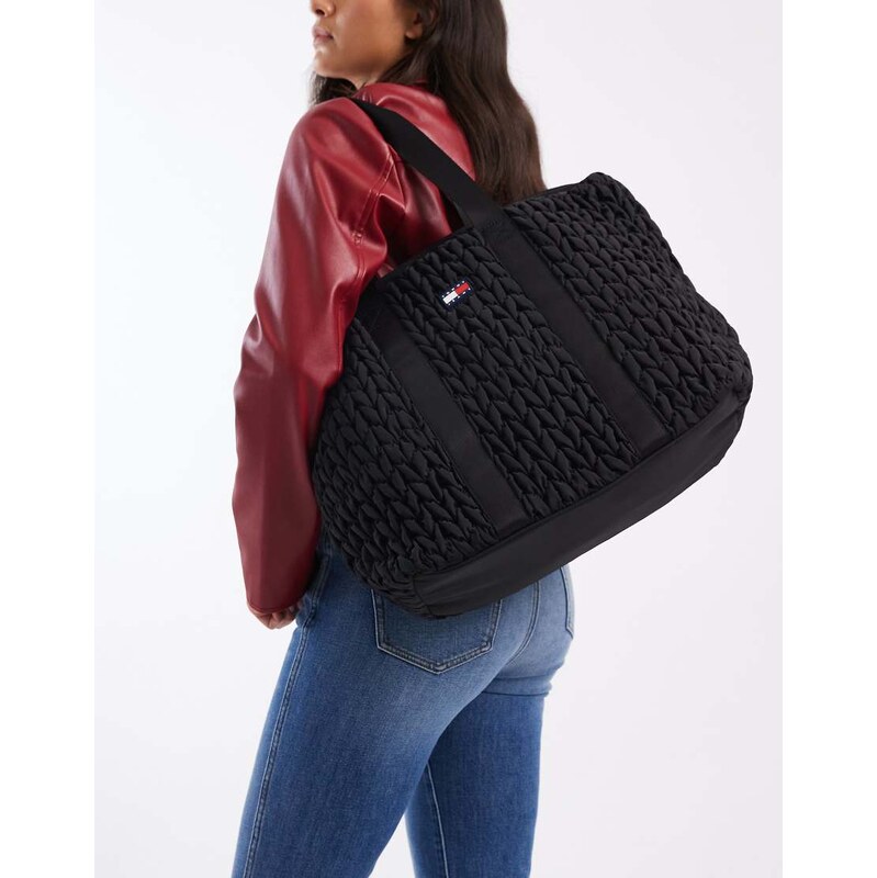 Tommy Jeans large quilted tote bag in black 115634172