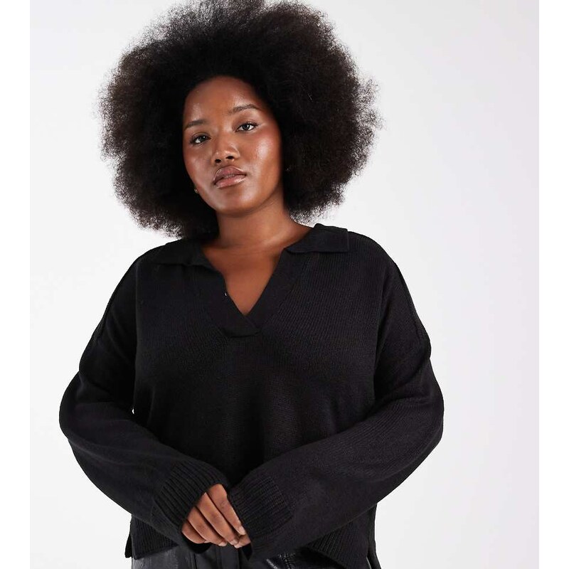 Brave Soul Plus Brave Soul Curve knitted jumper with polo neck and 109031565