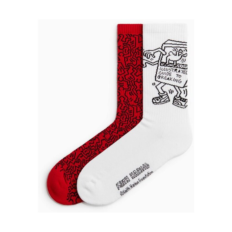 H&M - Ponožky 2 páry - Bílá/Keith Haring