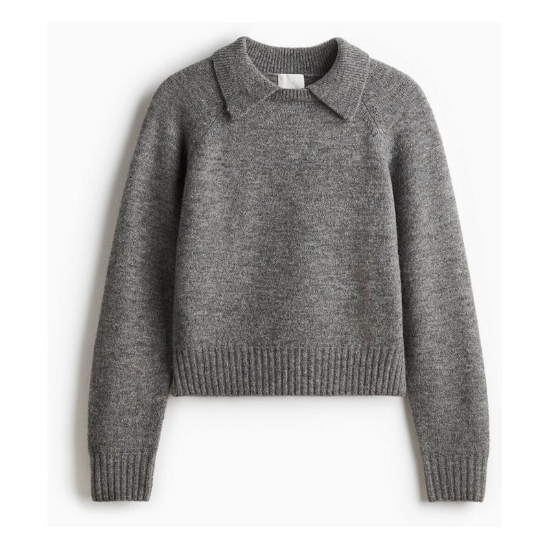 H&M - Svetrs límečkem - Šedý Melír