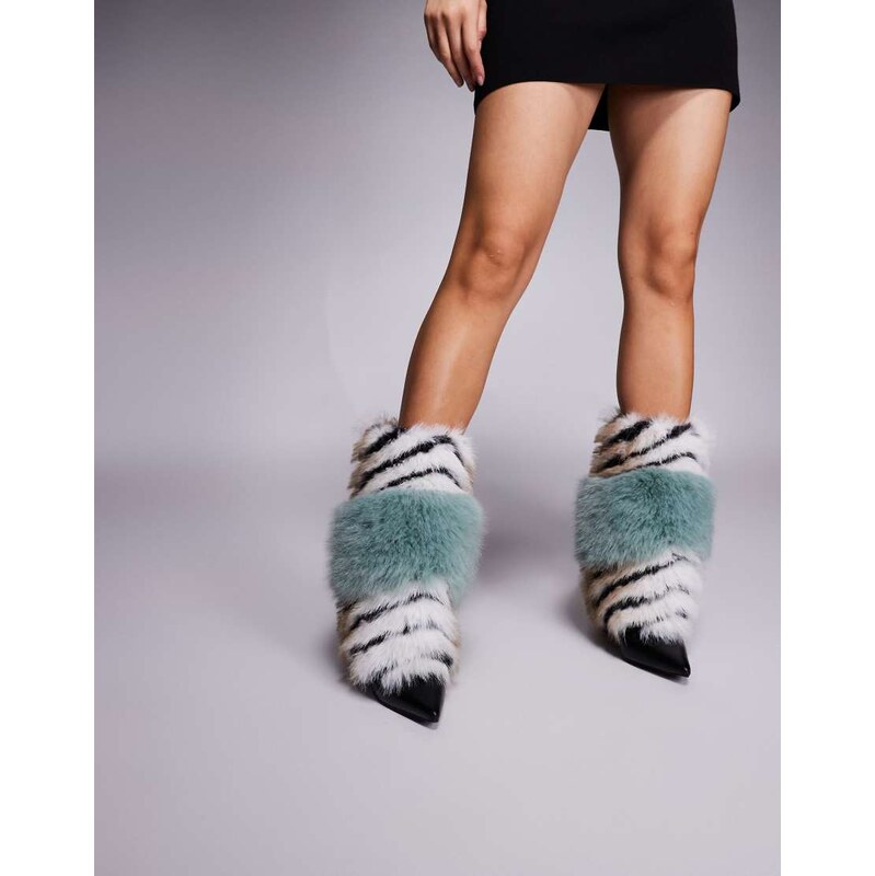 Azalea Wang Brienne faux fur wedge high ankle boots in multi 109149215