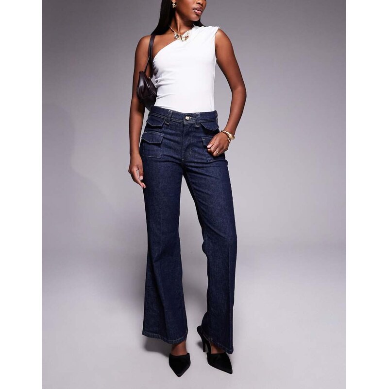 River Island relaxed flare jean in mid blue