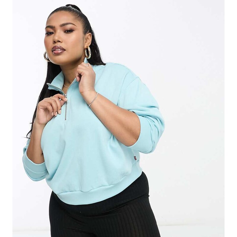 Levis Plus cropped half zip jumper in light blue