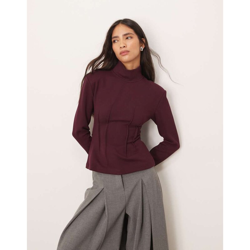 ARRANGE structured jersey top with padded shoulder in purple 109040072