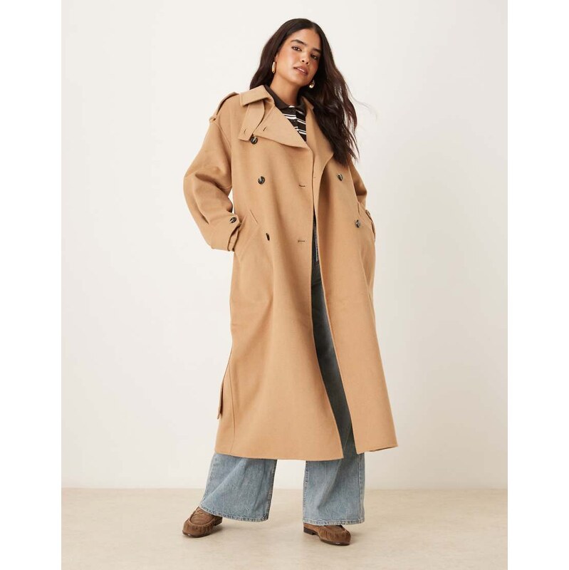 Mango premium wool blend maxi trench coat in brown 109040167