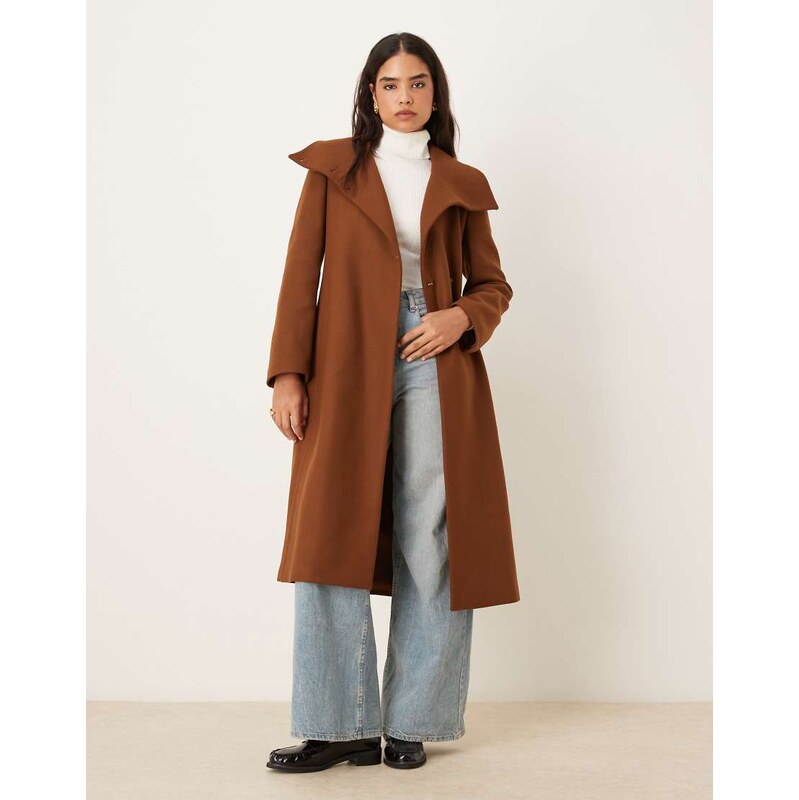 Mango wool mix tailored coat with oversized collar in brown 109040174