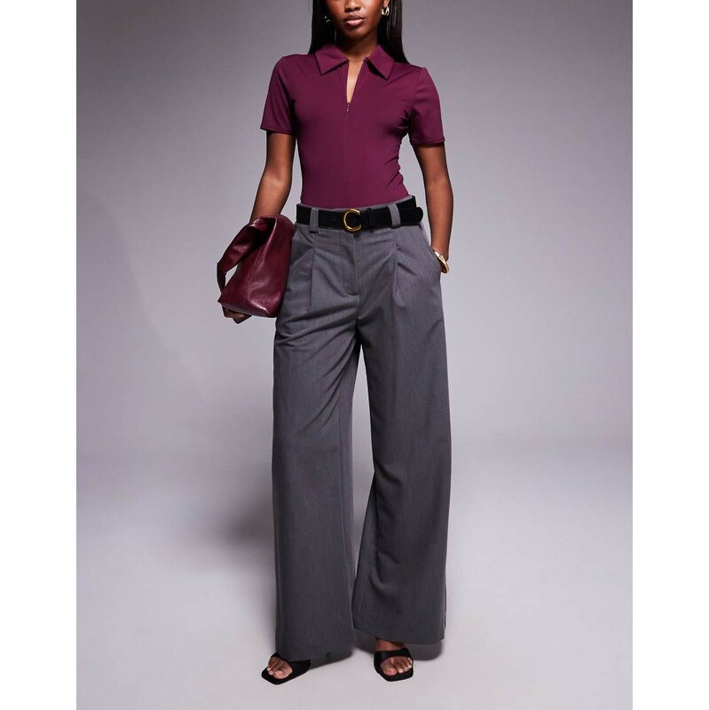River Island belted wide leg trouser in grey 109040218