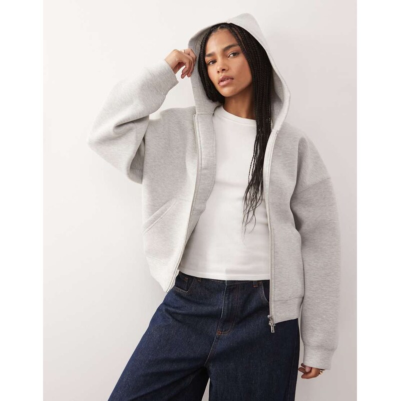 Weekday Scarlet oversized zip through hoodie in grey melange in
