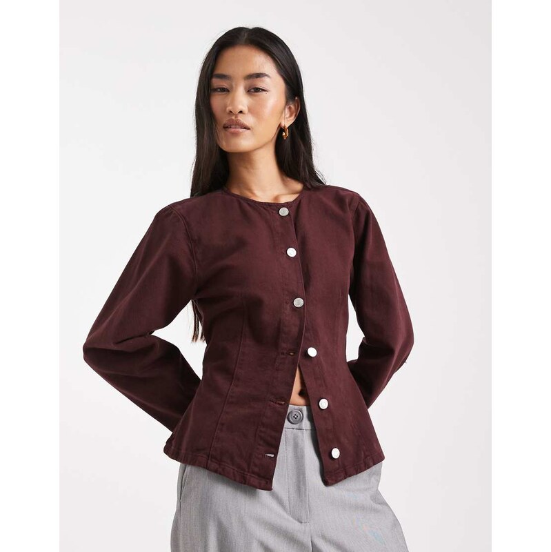 ASOS DESIGN denim cinched shirt in plum-Purple