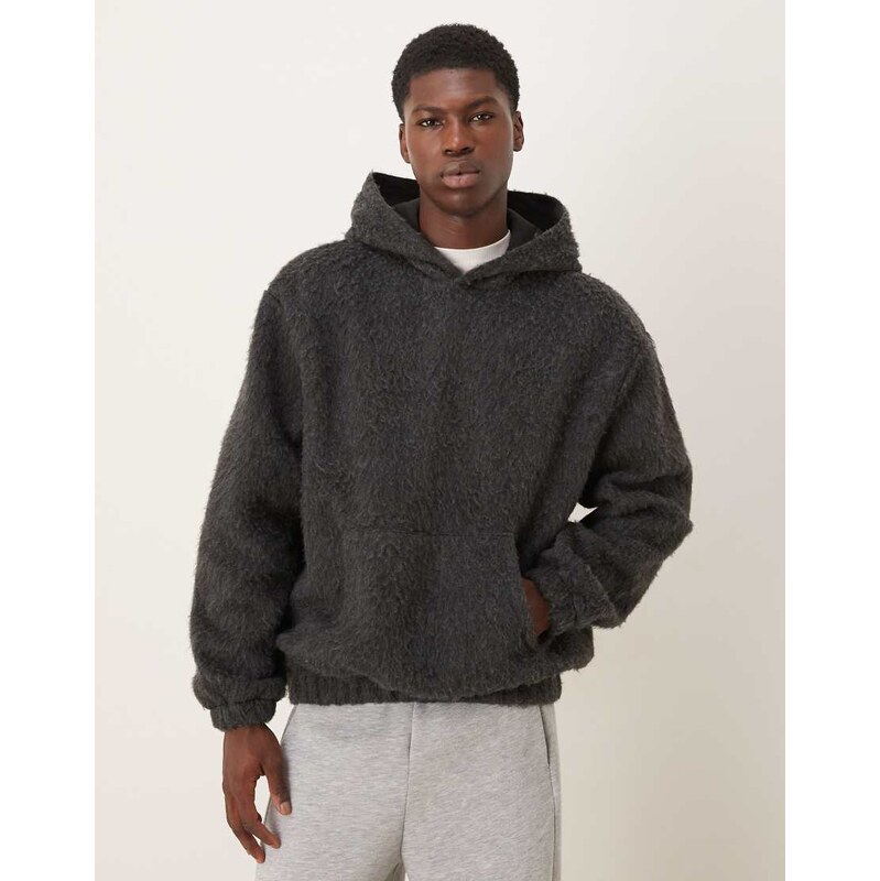 ASOS DESIGN relaxed brushed textured hoodie in charcoal-Grey
