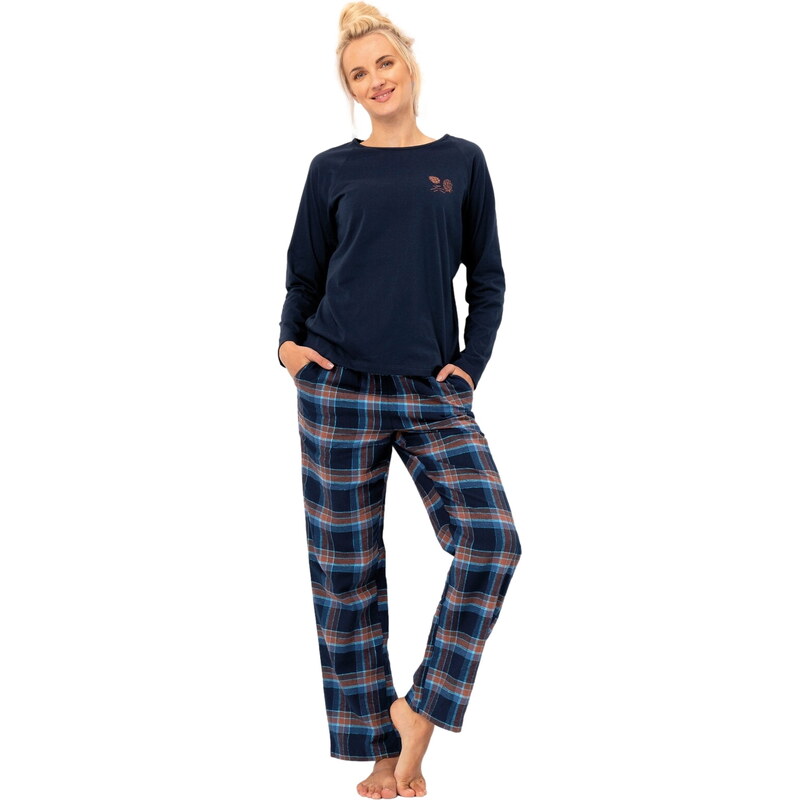 Dámské pyžamo KEY 432 tmavě modrá FLANEL 109040303