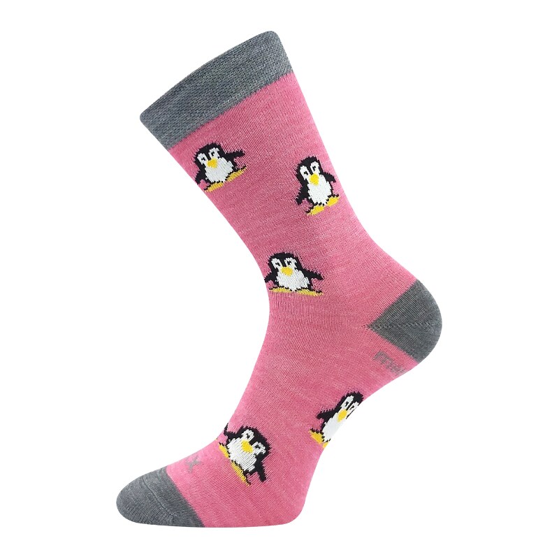 Dětské vlněné merino ponožky růžová Penguinik Fuski Boma Voxx