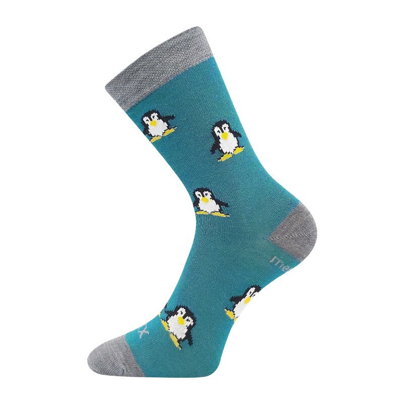 Dětské vlněné merino ponožky modrá/zelená Penguinik Fuski Boma