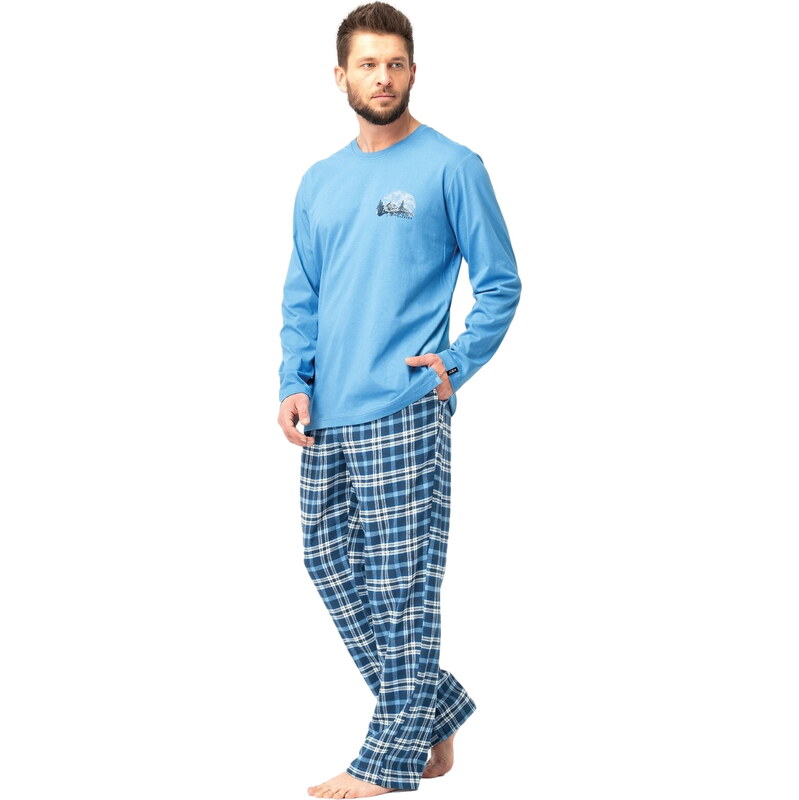 Pánské pyžamo KEY 626 modrá FLANEL