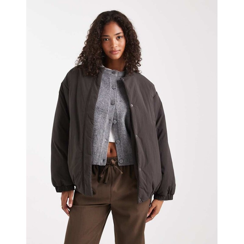 ASOS DESIGN padded oversized bomber jacket in charcoal-Green