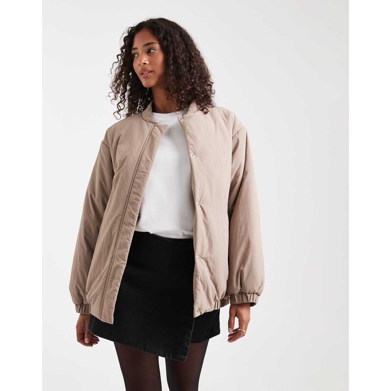 ASOS DESIGN padded oversized bomber jacket in mushroom-Brown 114476262