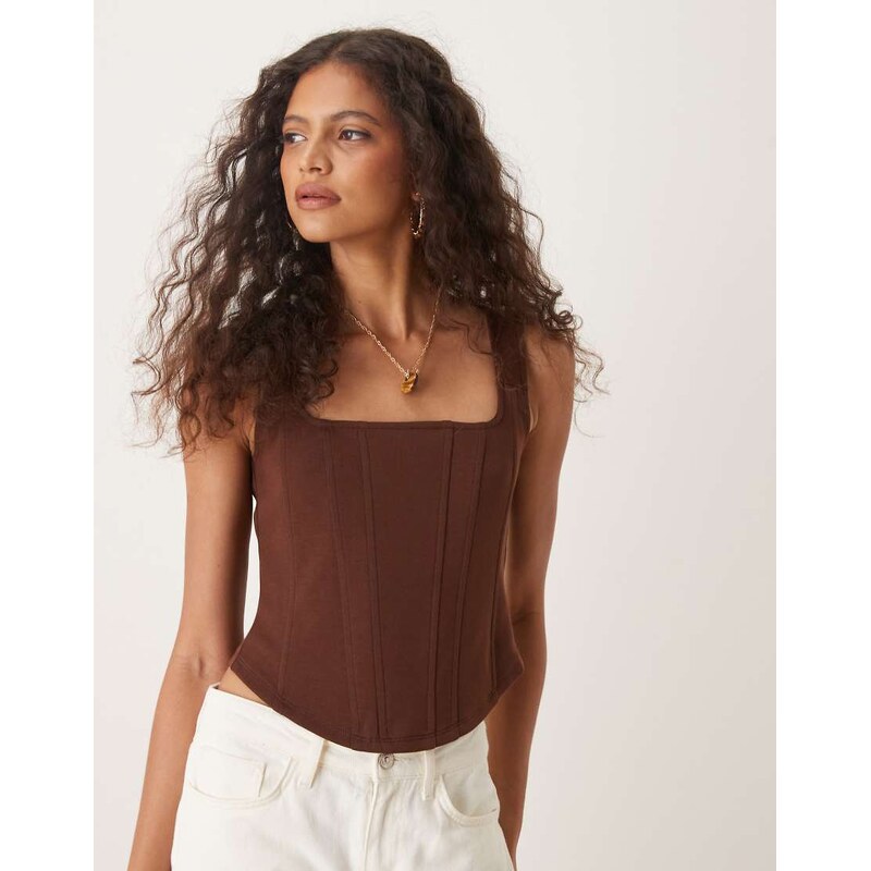 ASOS DESIGN corset top with boning in chocolate-Brown