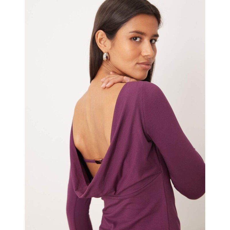 Abercrombie & Fitch slash neck cowl back long sleeve top in deep