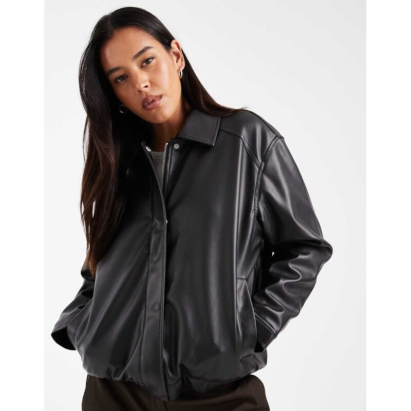 ONLY faux leather bomber in black